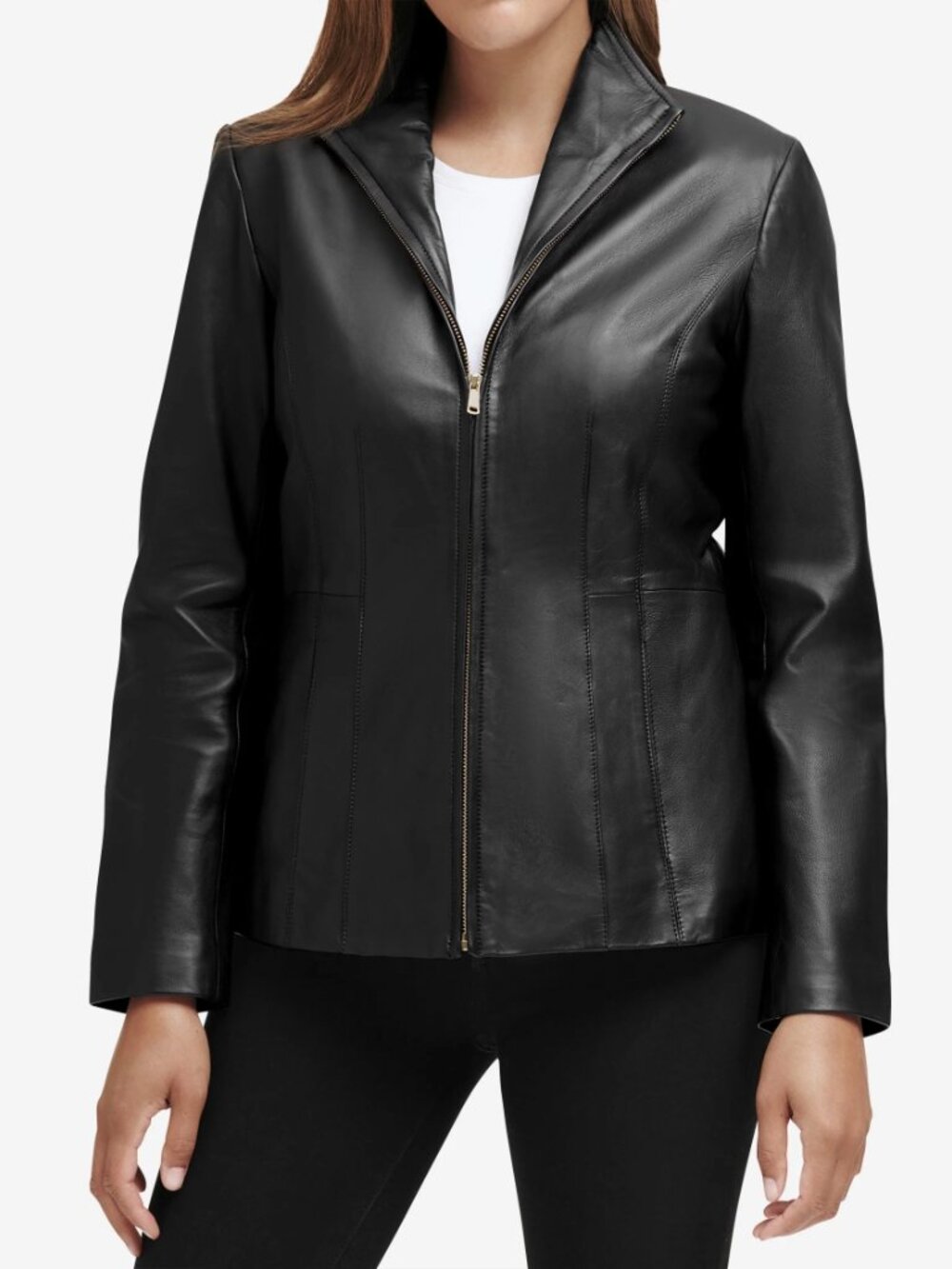 Cole Haan Women's Wing Collar Black Leather Jacket Size XXL